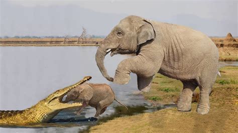 Unbelievable Mother Elephant Save Her Baby From Crocodile Hunting