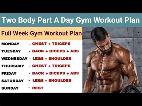 Best Workout Plan For Muscle Gain Full Week Gym Workout Plan Two Body Parts A Day Workout