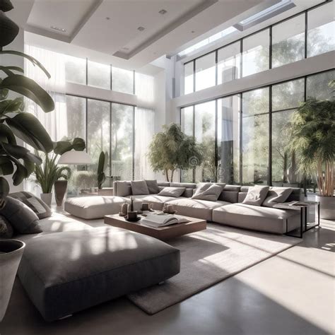 Spacious Living Room In Luxury Villa With Sunlight Ai Generated Stock