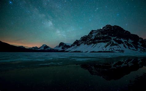 Reflection Nature Water Landscape Mountain Winter Stars Sky