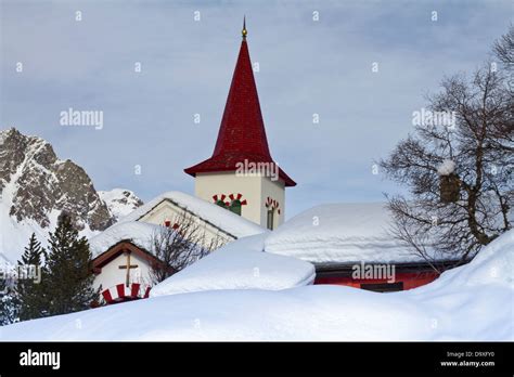 Quaint Little Village In The Alps Of Stmoritz Stock Photo Alamy