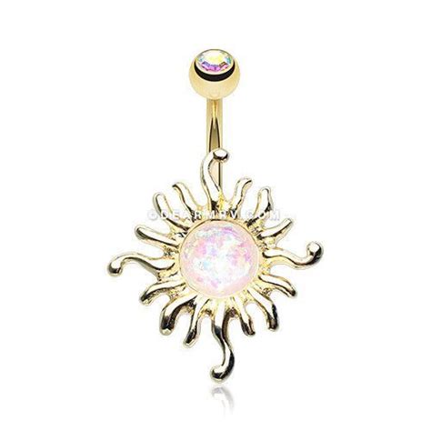 Golden Blazing Opal Sun Belly Button Ring Aurora Borealiswhite Belly Button Rings Belly