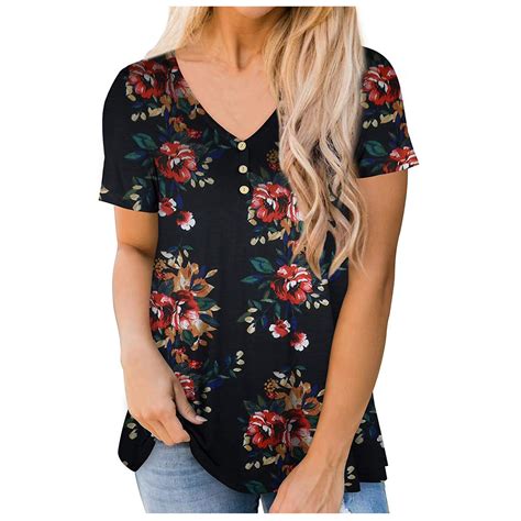 Vekdone 2023 Clearance Womens Scenic Flowers Printing T Shirt Plus
