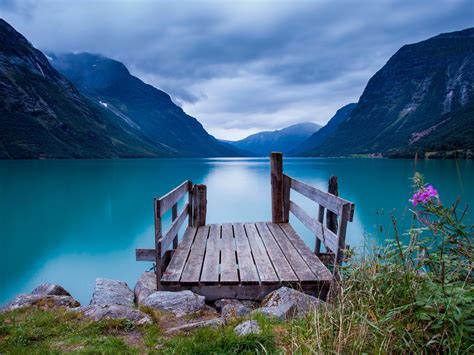 노르웨이 다리 호수 푸른 하늘 자연의 Hd 사진 벽지시사