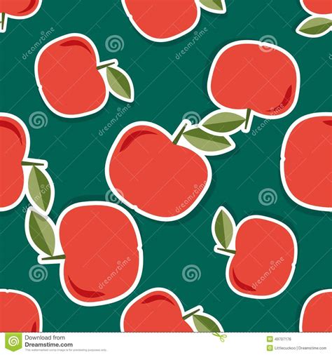 Apple Pattern Seamless Texture With Ripe Red Apples Stock Vector