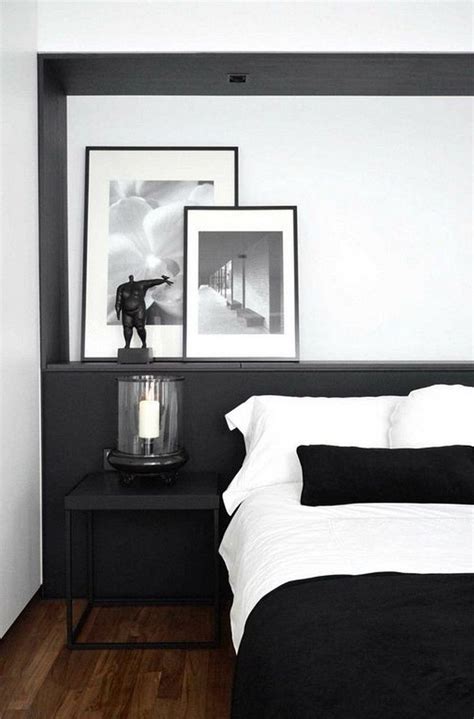 A primary bedroom with gray walls and white window curtains. 32+ Cozy Modern Minimalist Black and Grey Bedroom Decor ...
