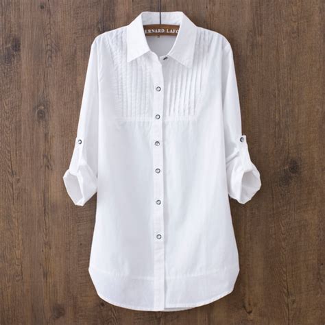 100 Cotton 2019 Spring Summer Women White Blouse Long Sleeved Slim
