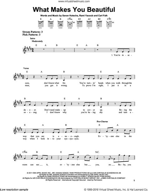 Direction What Makes You Beautiful Sheet Music For Guitar Solo Chords