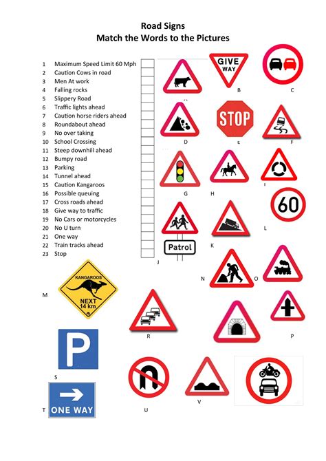 Road Signs Fun Activities Games Picture Description Exercises 12919