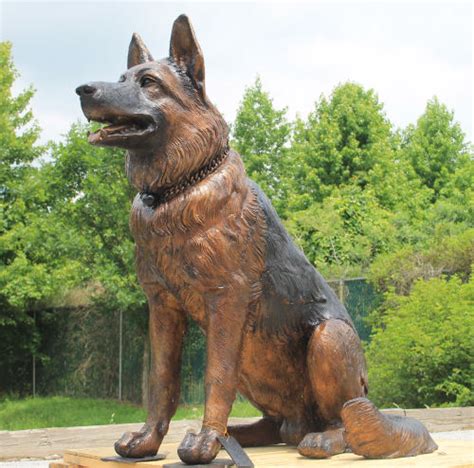 German Shepherd Bronze Dog Sitting Life Size Sculpture