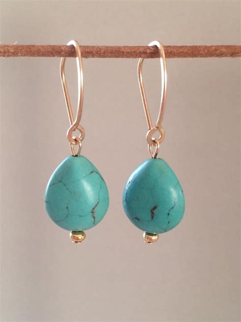 Turquoise Magnesite Teardrop Earrings Gold And Magnesite Etsy In
