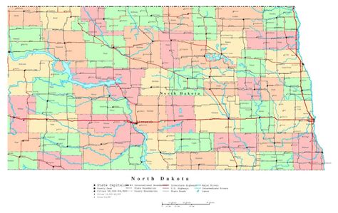 Large Detailed Administrative Map Of North Dakota State With Roads