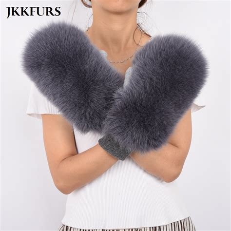 Jkkfurs Womens Real Fox Fur Glove Winter Warm Genuine Natural Fur Fashion Style Top Quality