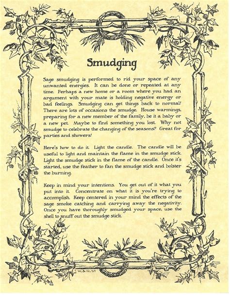 Book Of Shadows Spell Pages Parchment About Smudging Wicca