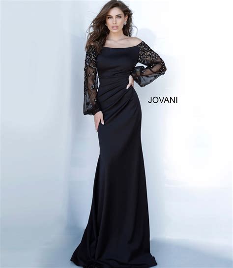 Jovani 1156 Black Beaded Long Sleeve Dress
