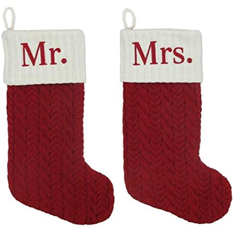 St Nicholas Square Red Cable Knit Monogram Christmas Stockings 21 Inch 2 Pack Mr And Mrs