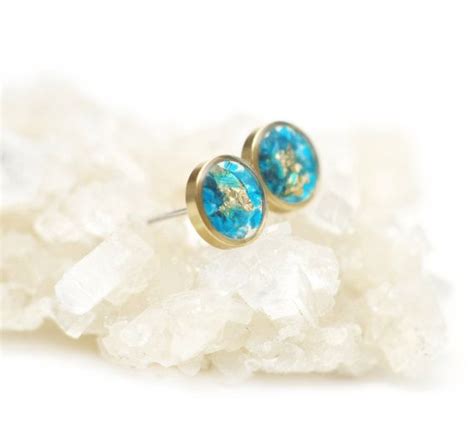 Genuine Crushed Gemstone Earrings In Open Brass Bezels Steel Etsy