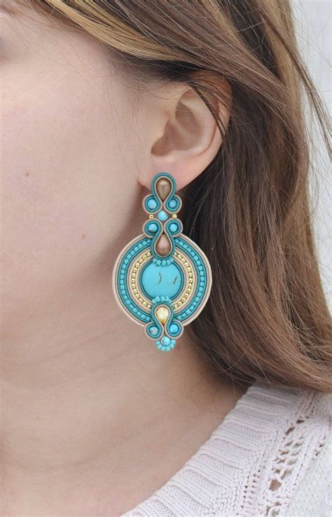 Beaded Jewelry Earrings Soutache Necklace Turquoise Earrings Metal