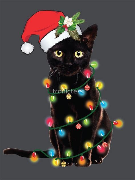 Black Santa Cat Tangled Up In Lights Christmas Santa T Shirt T Shirt