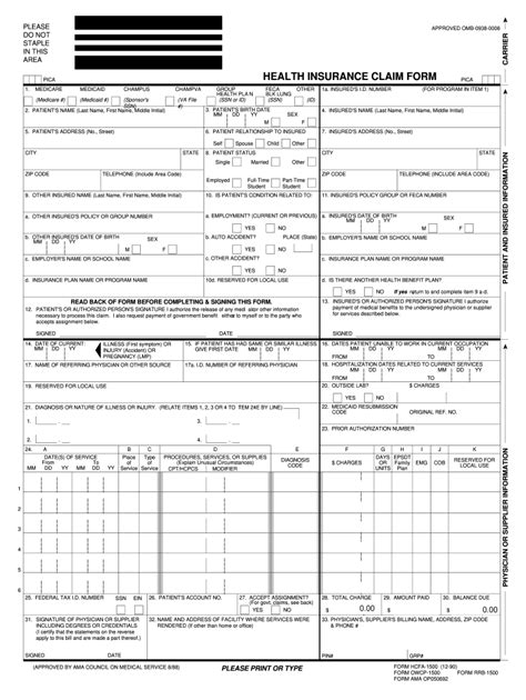 Printable Fillable Hcfa 1500 Claim Form Form Resume Examples Images