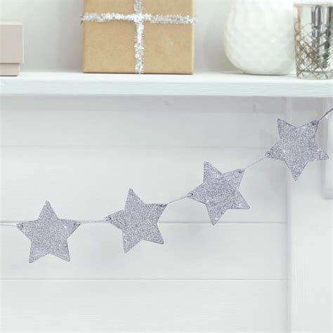 Silver Glitter Wooden Star Bunting Decoration By Ginger Ray