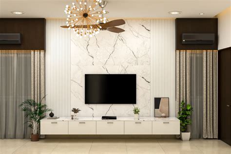 Spacious Tv Unit Design With Marble Backdrop Livspace