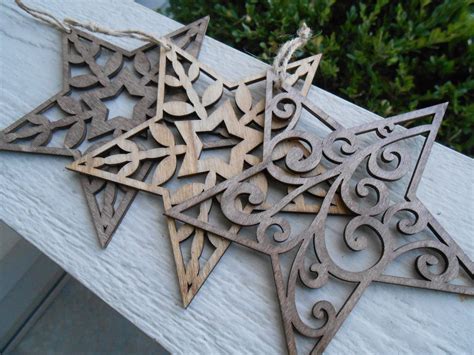 Set Of Three Star Ornaments Laser Cut Christmas Holiday