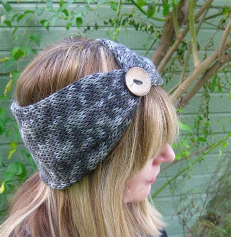 Womans Knit Headband Grey Black Tweed Turban Style Etsy Knitted