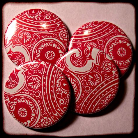 Bright Pink Abstract Floral Paisley 25mm Button Badge Badges Floral