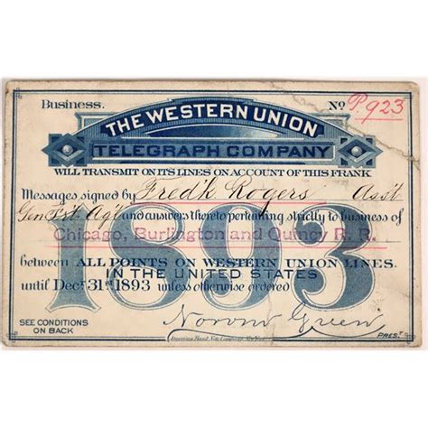 Western Union Telegraph Company Pass 134715 Holabird Western
