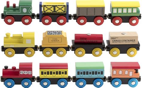 Play22 Wooden Train Set 12 Pcs Train Toys Magnetic Set Includes 3