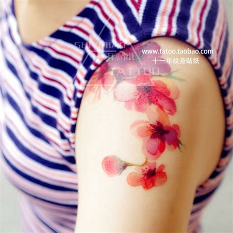 Sexy Cherry Blossomspeach Blossom Shoulder Girl Temporary Tattoo
