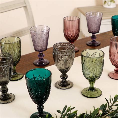 Set Of Four Vintage Embossed Coloured Wine Glasses By Dibor Colored Wine Glasses Glassware