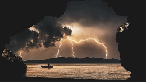Landscape Storm Rays Sea Clouds Cave Fantasy 8k Hd Nature