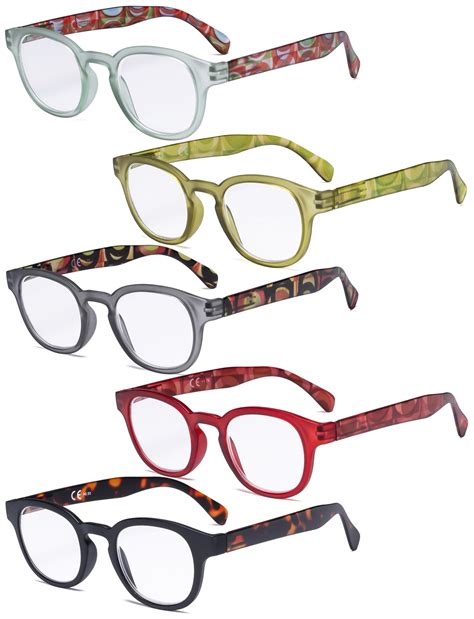5 pack spring hinges reading glasses vintage pattern design readers for women reading 0 50