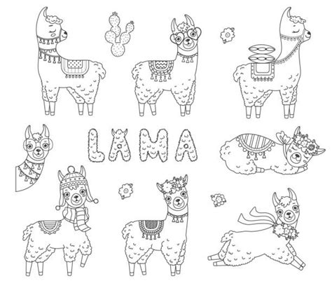 Best Cute Smiling Llama Outline Illustrations Royalty Free Vector