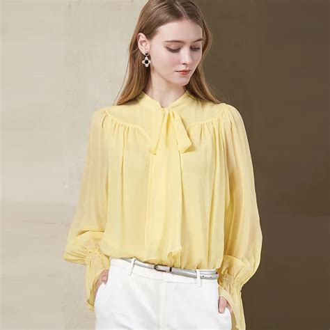 100 Silk Chiffon Shirt Pure Silk Chiffon Blouses Women Shirts Solid Pattern New Design Fashion