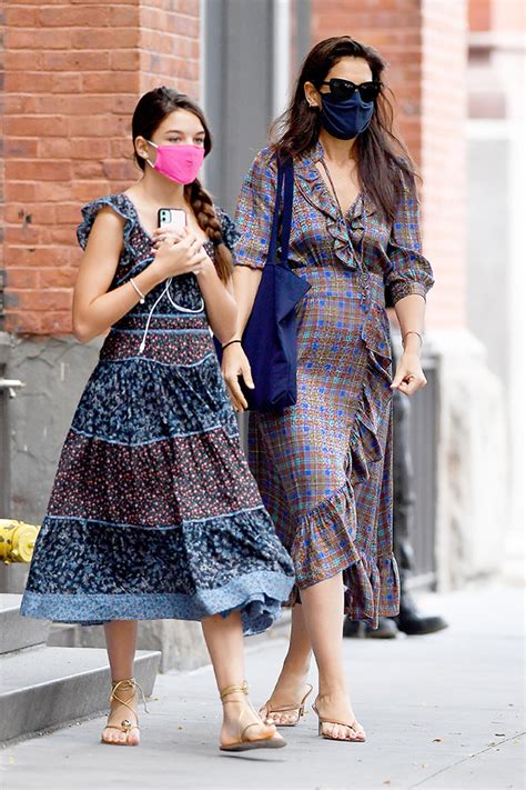katie holmes in printed dress out in new york city august 23 2020