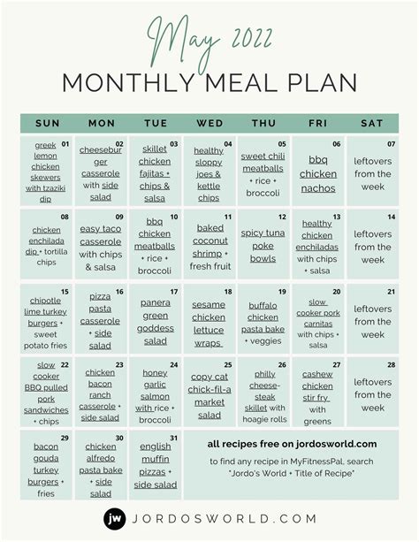 Free Printable Monthly Meal Plan This Free Meal Plan Calendar
