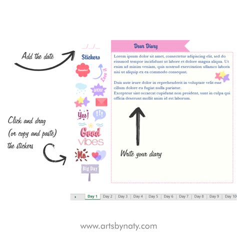 Digital Daily Diary Excel Template Downloadable Excel Spreadsheet
