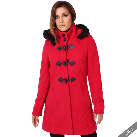 Women Detachable Hood 2 In 1 Jacket Wool Fleece Toggle Duffle Coat