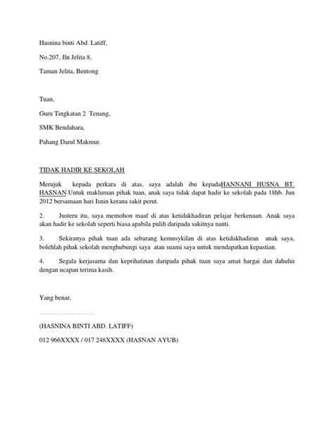Surat Tidak Hadir ke Sekolah