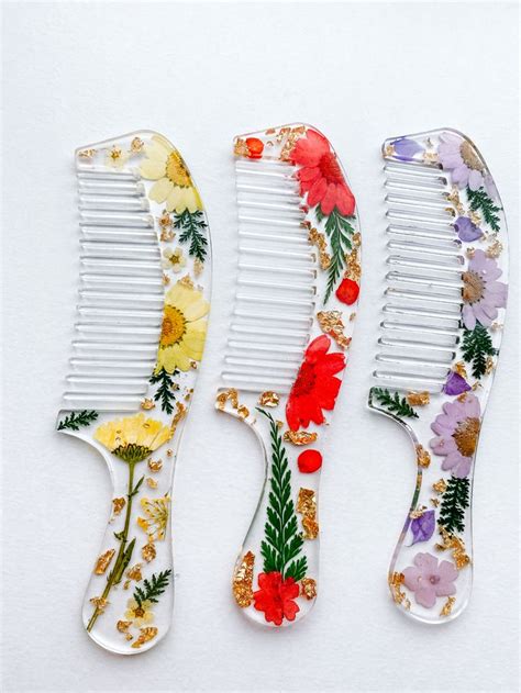 Resin Comb Resin Flower Comb Floral Resin Comb Pressed Etsy Diy
