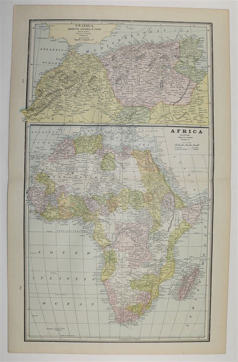 1888 Africa Map Oceanica Map Atlantic Ocean Pacific Islands Etsy