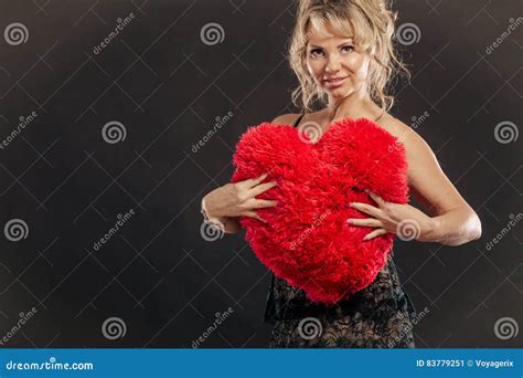 Mature Woman Hug Big Red Heart Stock Image Image Of Elegance Miss 83779251
