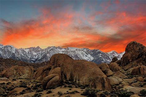 Arch, meteor, and the milky way, alabama hills near lone pine, california. Red Sky At Alabama Hills, Lone Pine, Ca Photograph by John Hight