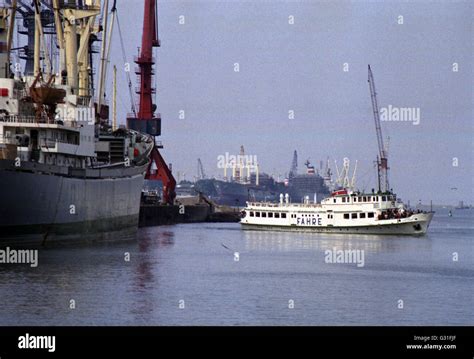 Rostock Ddr Cargo Ships And Ferry In Ueberseehafen Rostock Stock
