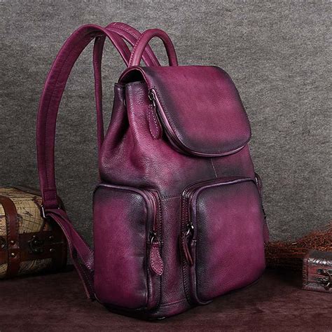 Vintage Womens Brown Leather Backpack Purse Designer Laptop Book Bag F