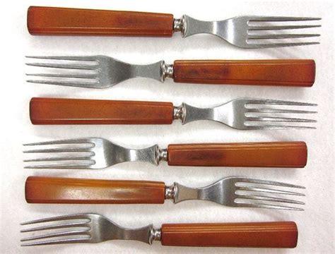 6 Bakelite Handled Stainless Steel Forks Butterscotch Etsy Bakelite
