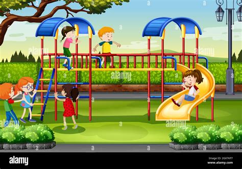 Boys And Girls Playing At The Playground Stock Vector Image And Art Alamy